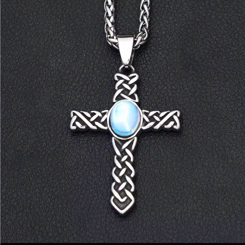 Blue Gemstone Silver Celtic Necklace